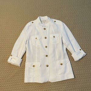 Coldwater Creek fully lined white linen jacket, size 10. Long or rolled sleeves.